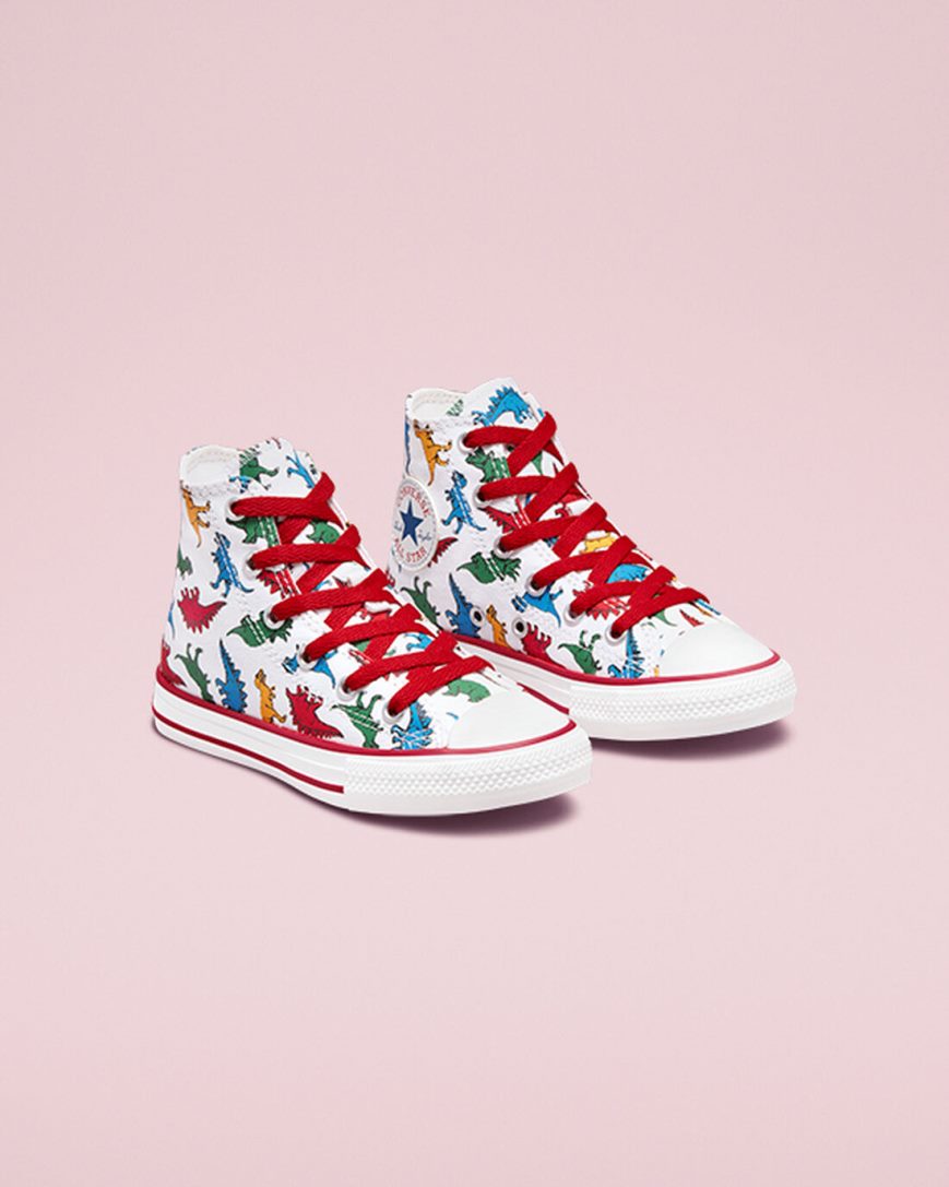 Dívčí Boty Vysoké Converse Chuck Taylor All Star Dinosaurs Bílé Červené Blankyt | CZ 31NWO50